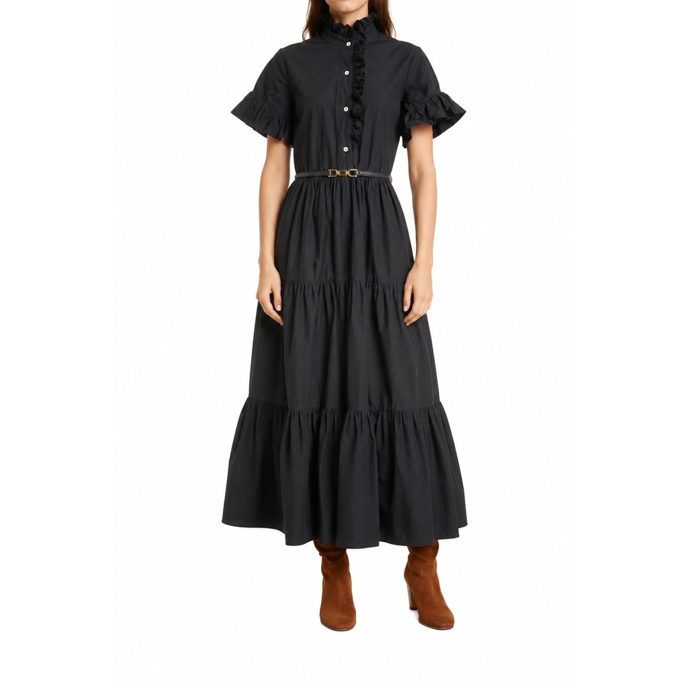 MILLE Victoria Short‎ Sleeve Ruffle Maxi Dress with Pockets